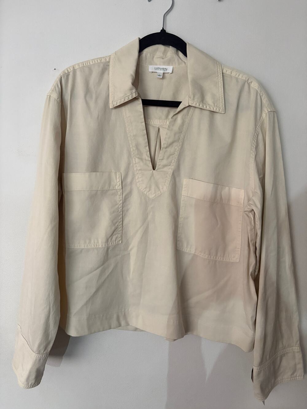 Haven Well Within Popover Top Long Sleeve Cream Sz L